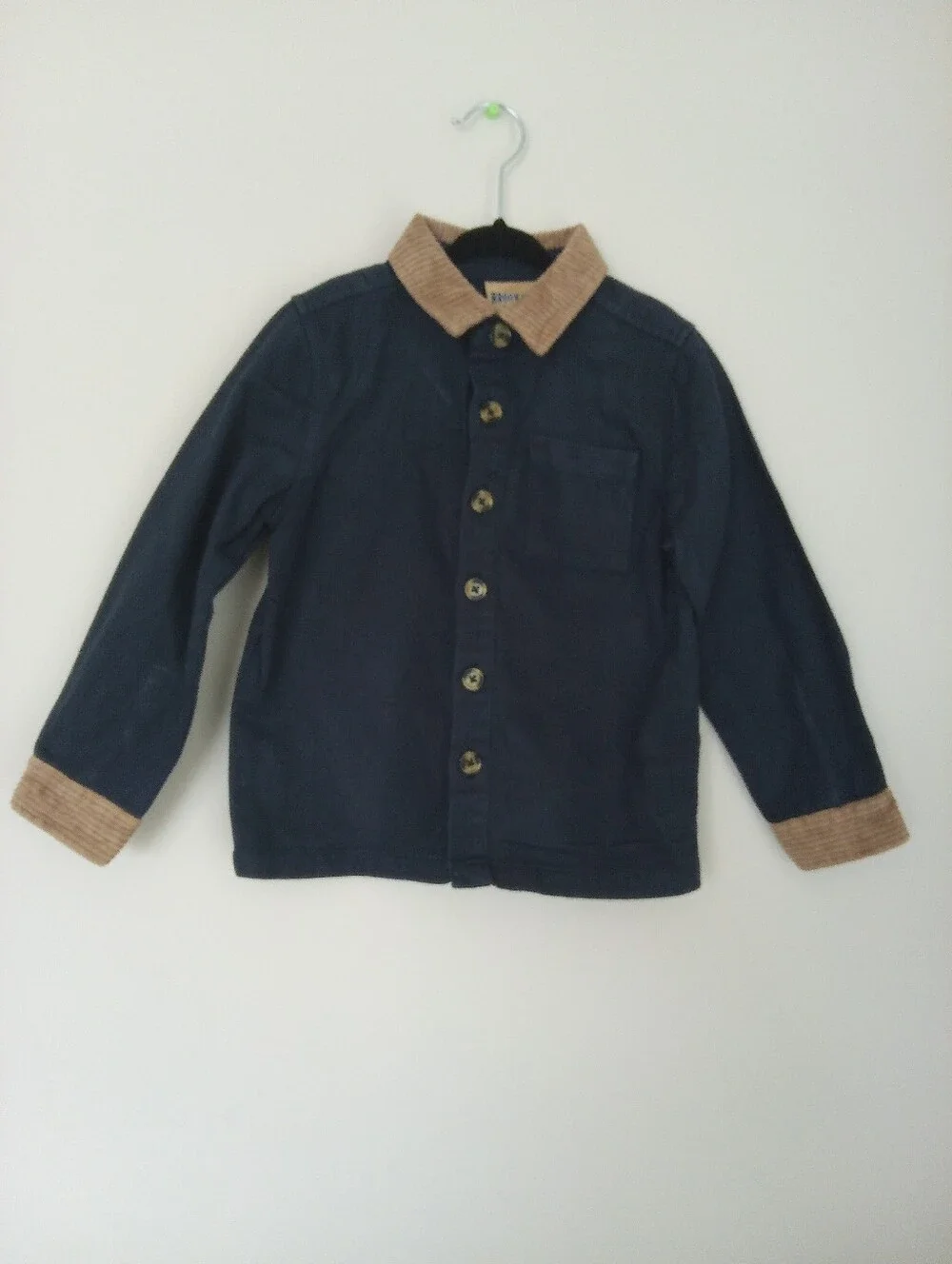 Toddler Boys Navy Jacket with Tan Corduroy Collar & Cuffs - Size 5T